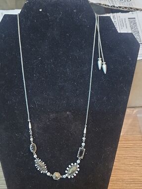 Silver-Tone Black Crystal Station Necklace - Brand